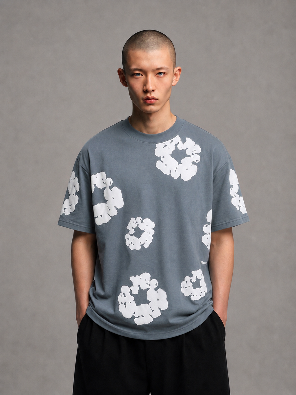 Puff Floral Printed T-Shirt | GREY
