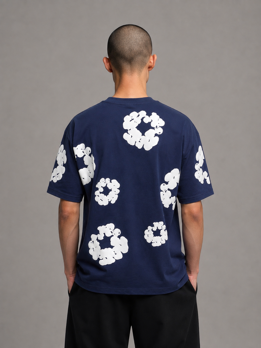 Puff Floral Printed T-Shirt | DARK BLUE