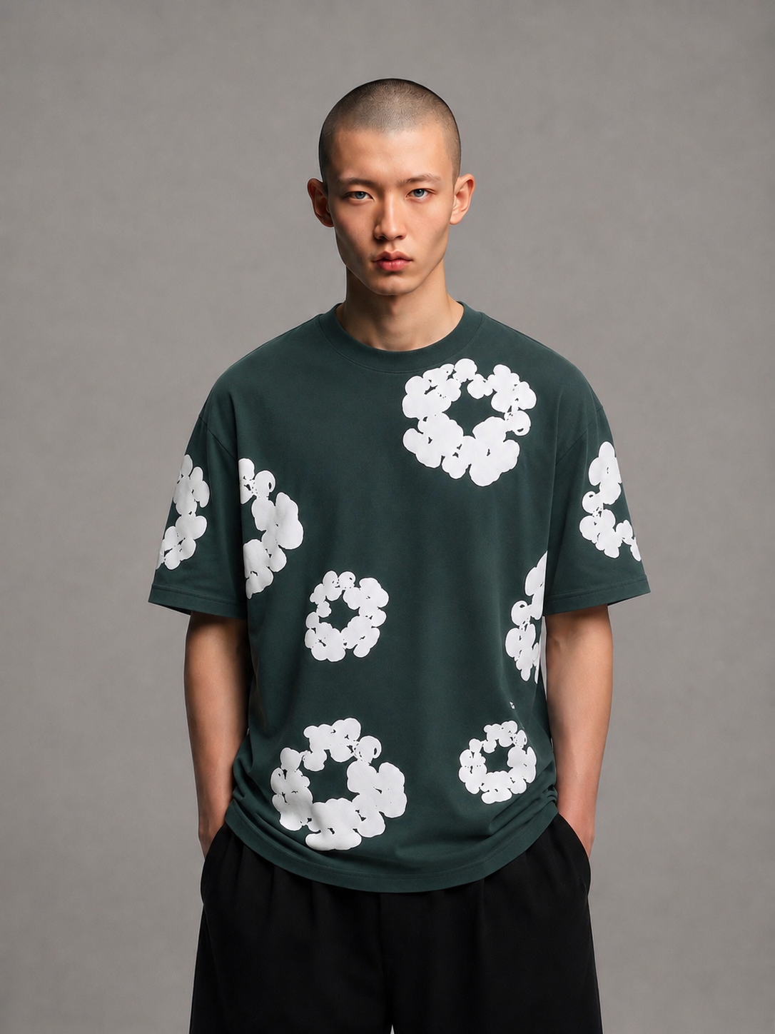 Puff Floral Printed T-Shirt | DARK GREEN