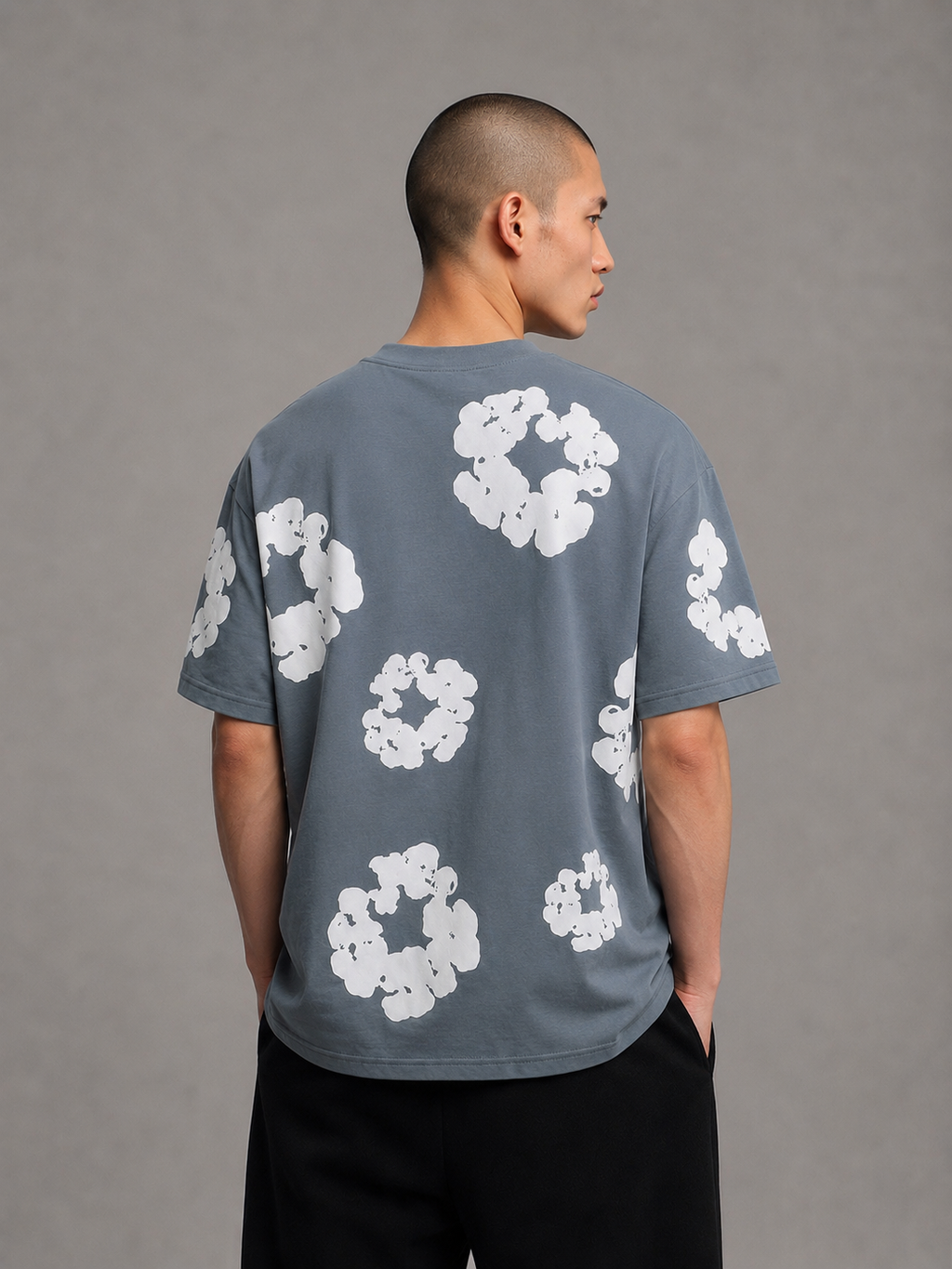 Puff Floral Printed T-Shirt | GREY