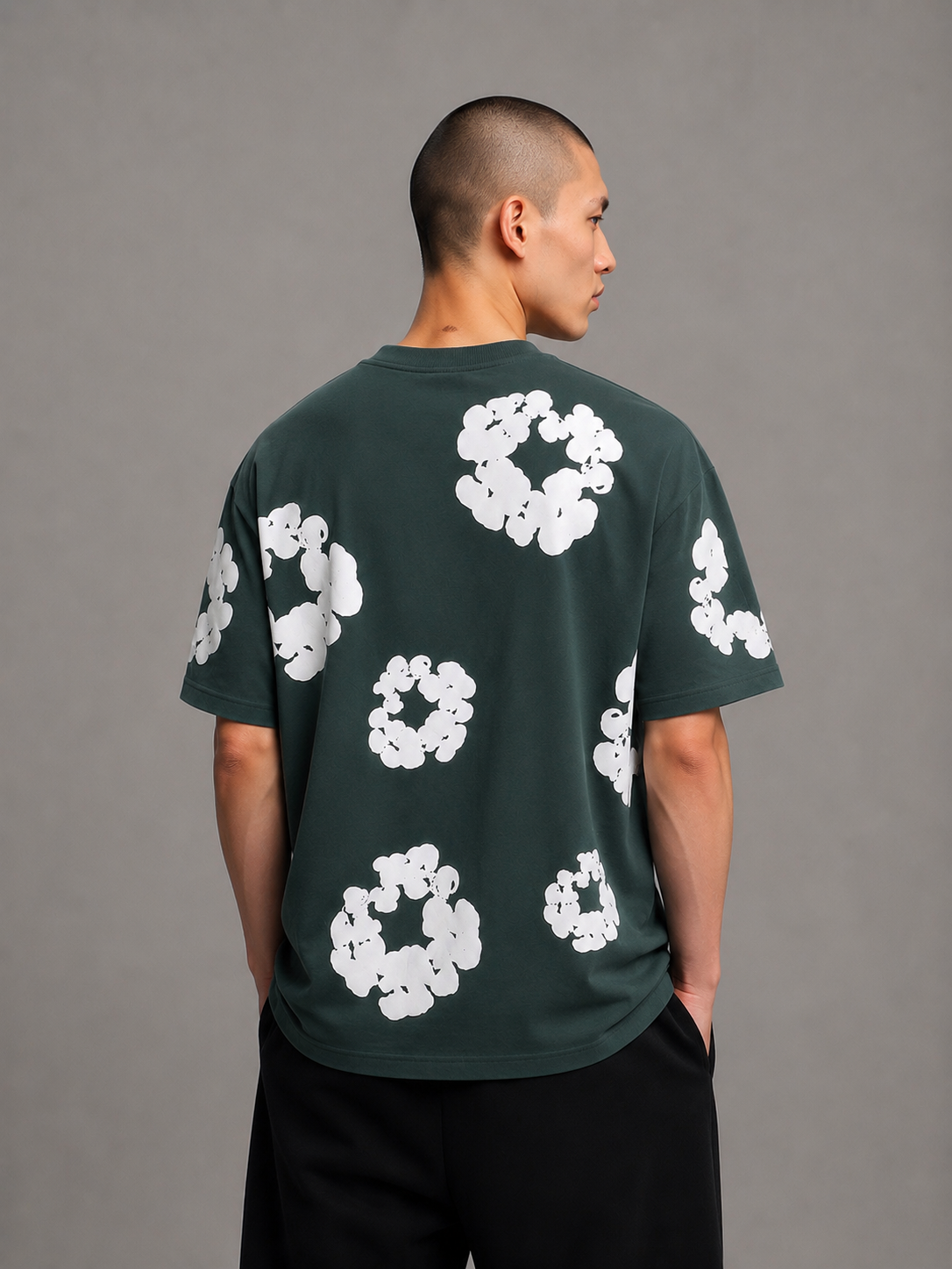 Puff Floral Printed T-Shirt | DARK GREEN