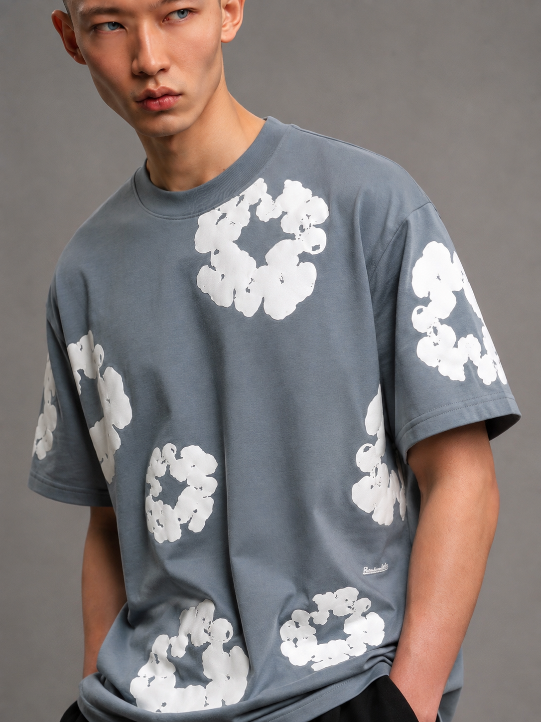 Puff Floral Printed T-Shirt | GREY