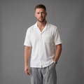 ZARA Oversized Textured Cuban Button Down -  CREAM