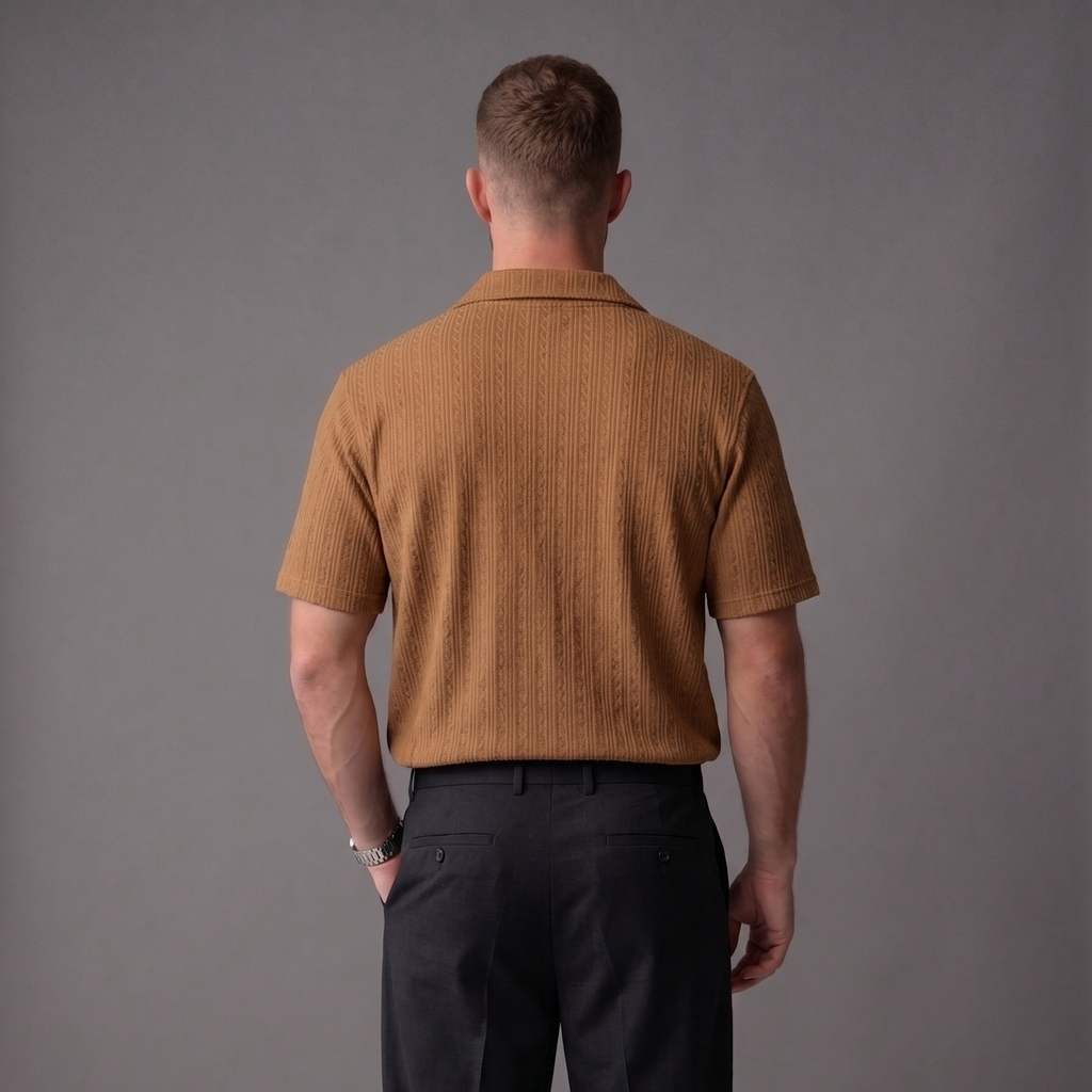 ZARA Oversized Textured Cuban Button Down - CAMEL