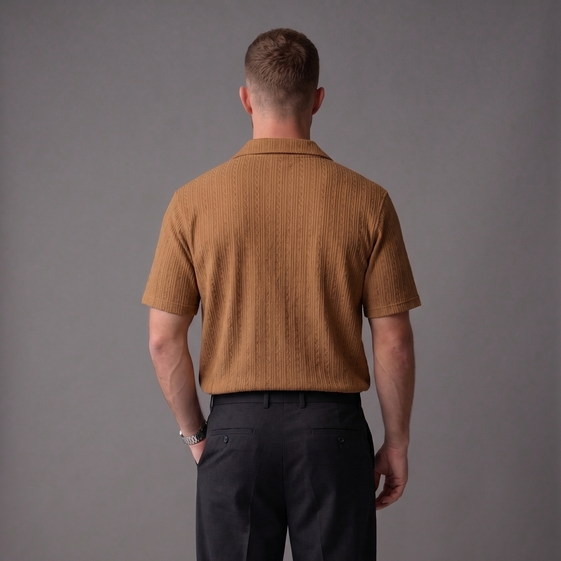 ZARA Oversized Textured Cuban Button Down - CAMEL